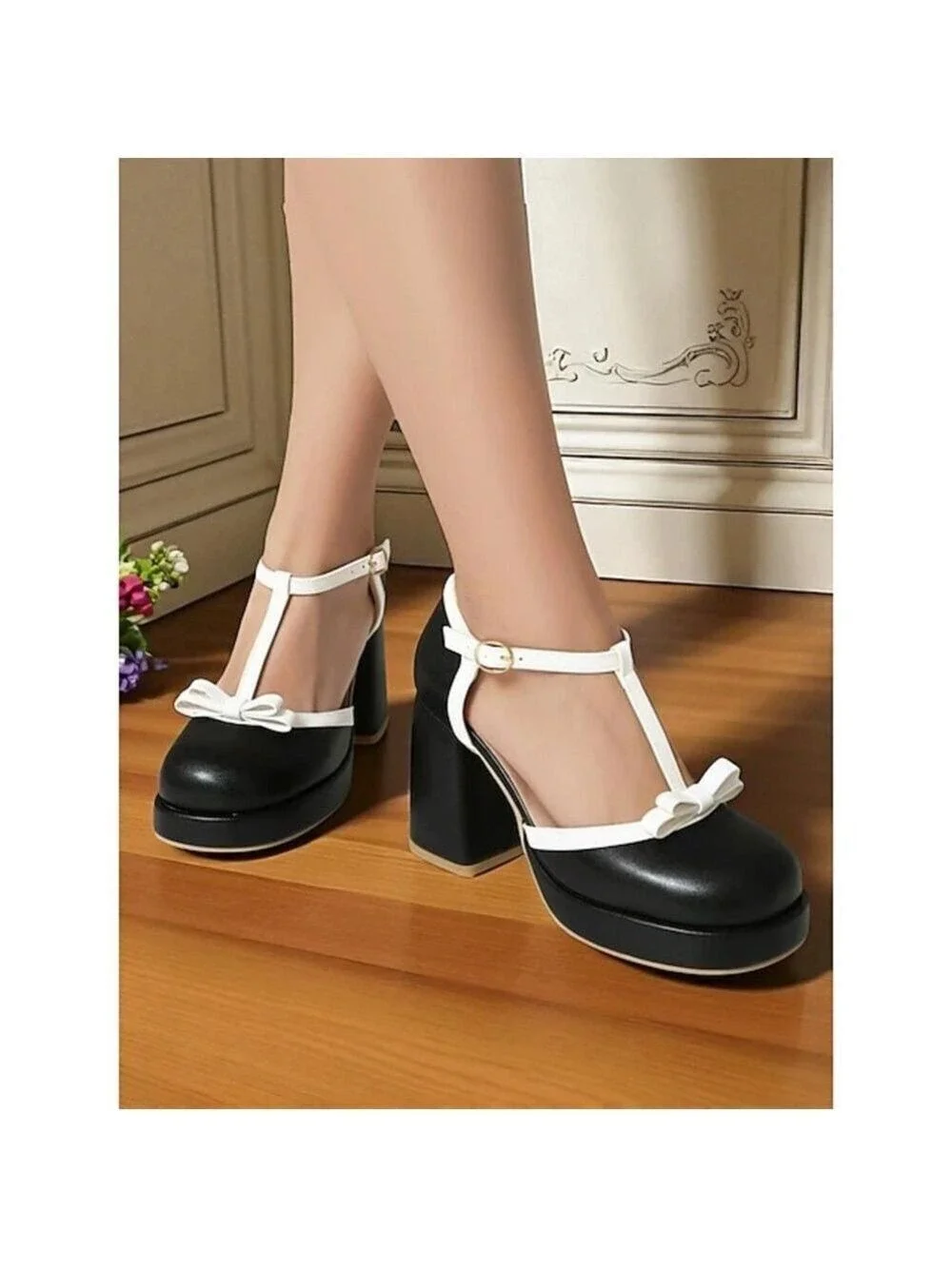Women's Black White Platform Heels Size 40